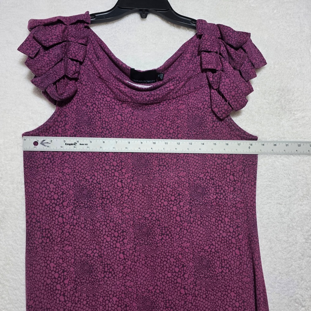 Cynthia Rowley Purple Pebble Print Ruffle Sleeve Cowl Neck A-Line Dress XL - Picture 5 of 7